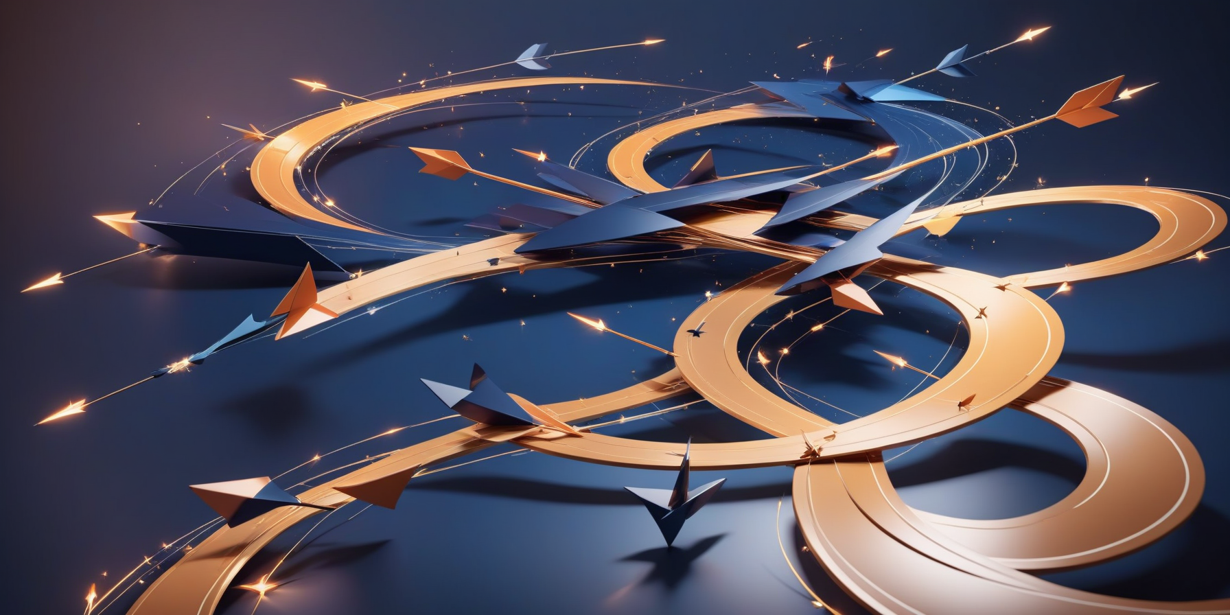 Abstract illustration of cross-platform trend analysis with arrows and layers.