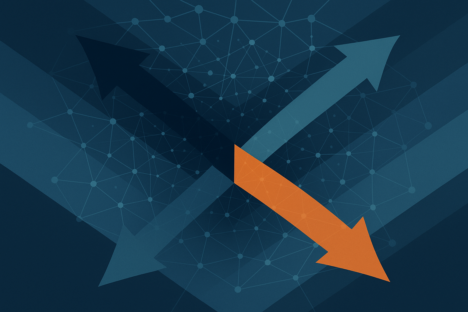 Abstract illustration of AEO, GEO, and SEO strategies with converging arrows and network graph