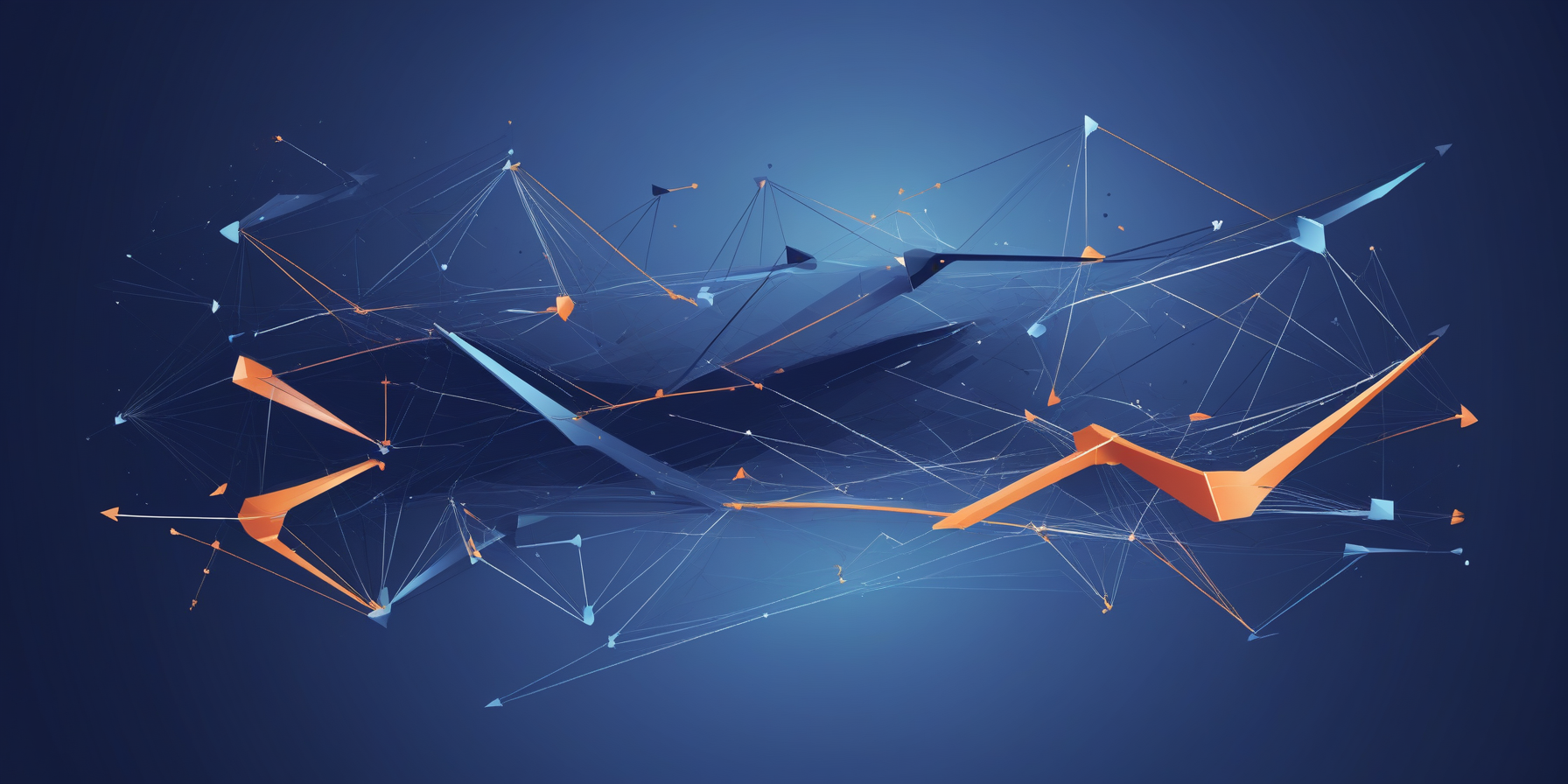 Abstract representation of trend migration with arrows and network graph.