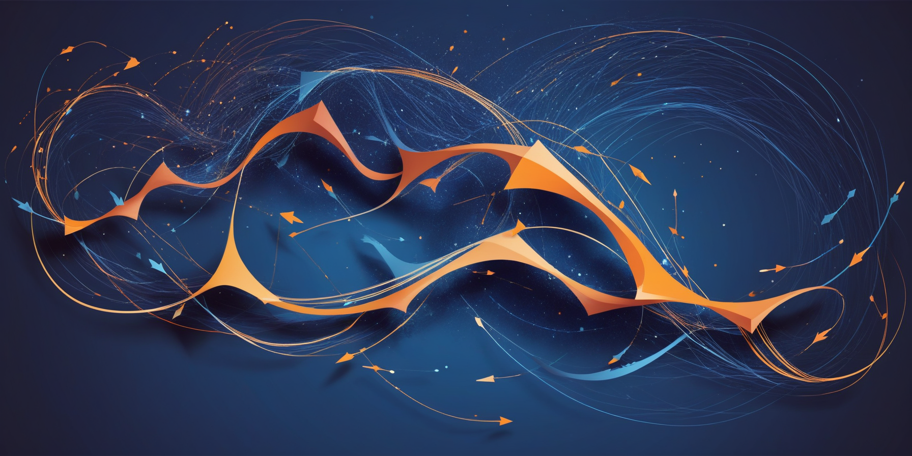 Abstract illustration of trend migration with arrows and geometric shapes.