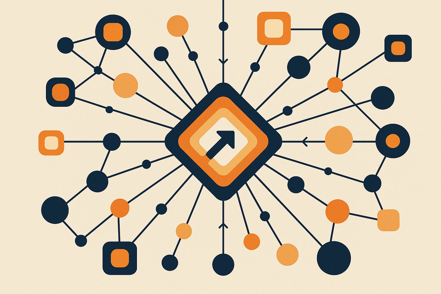 Abstract network graph with converging arrows and nodes, symbolizing AI citation focus.